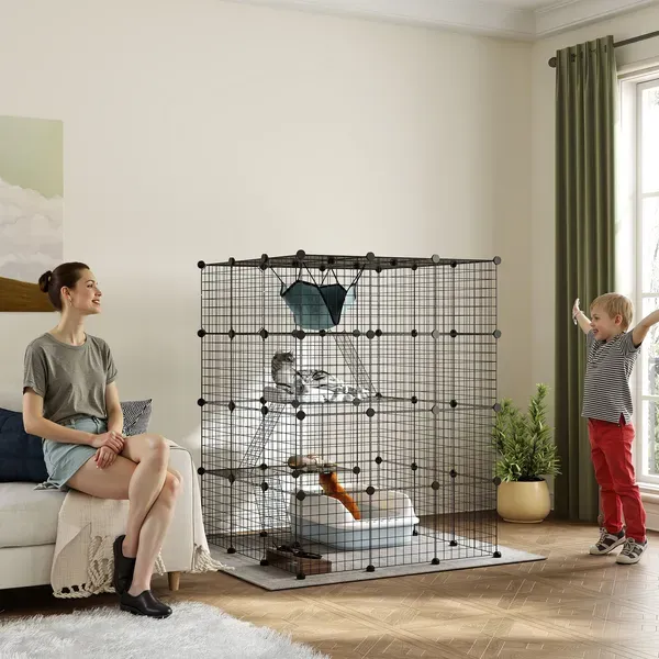 DIY 4 Tier Cat Cage Indoor With Hammock, Ramps, Jumping Platforms, Doors, Cat Enclosure For 1 3 Cats, 4, Black Black - Shop at LoveMi