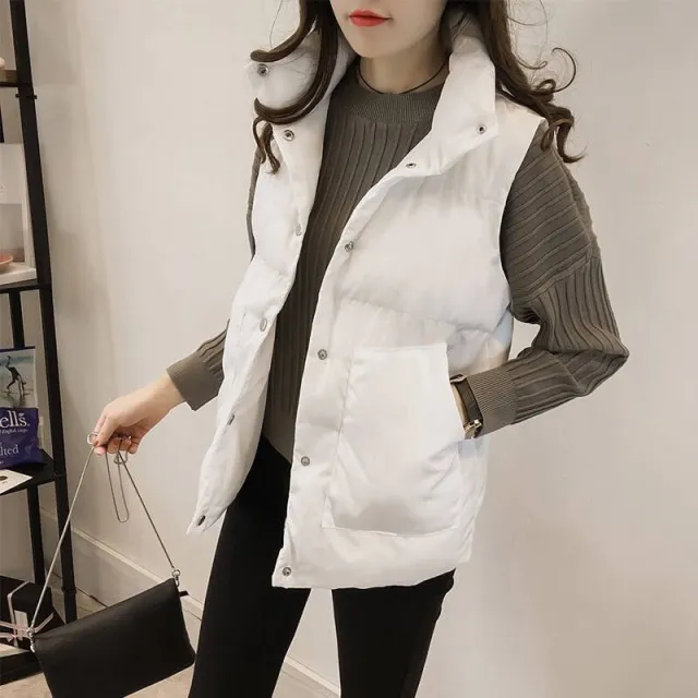 Women's Loose Short Down Cotton Vest Jacket White Highquality Cotton - Shop at LoveMi