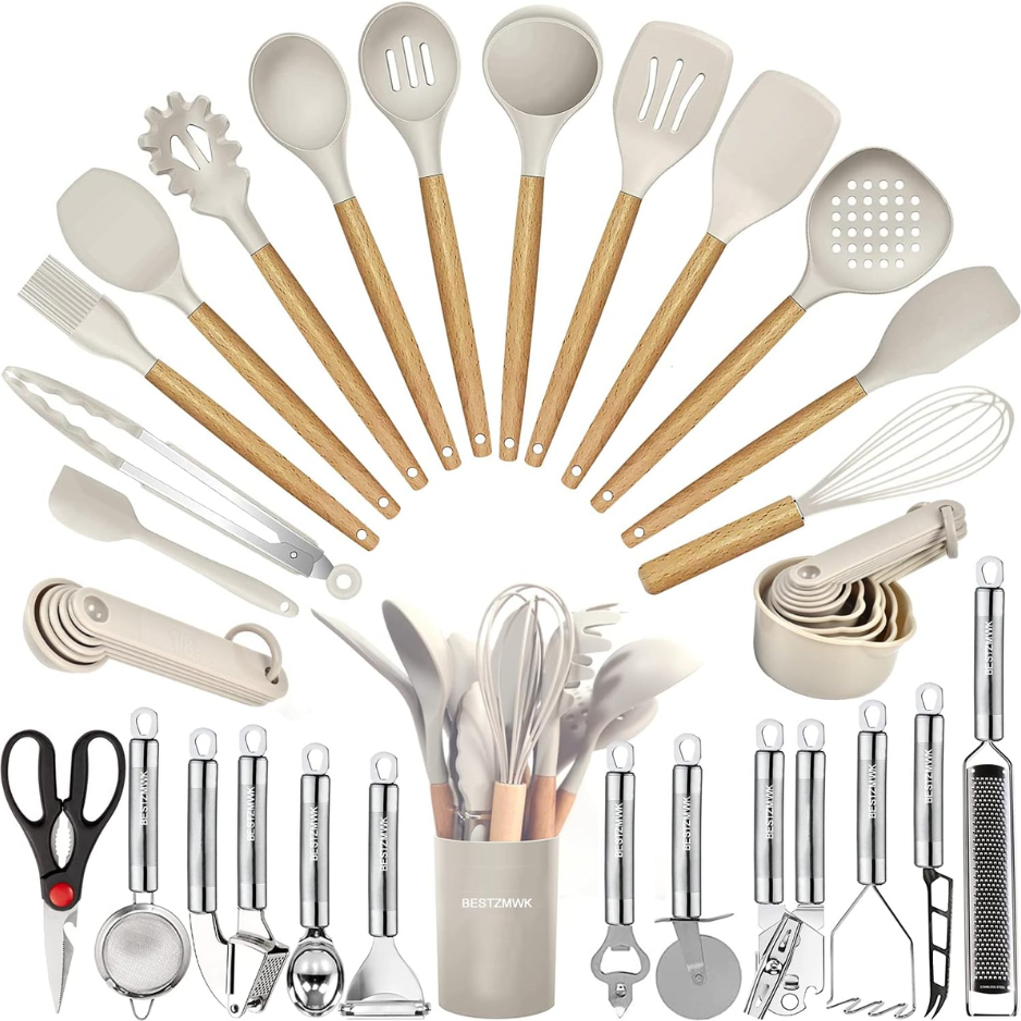 35 PCs Cooking Utensils With Grater,Tongs, Spoon Spatula  Turner Made Of Heat Resistant Food Grade Silicone And Wooden Handles 2