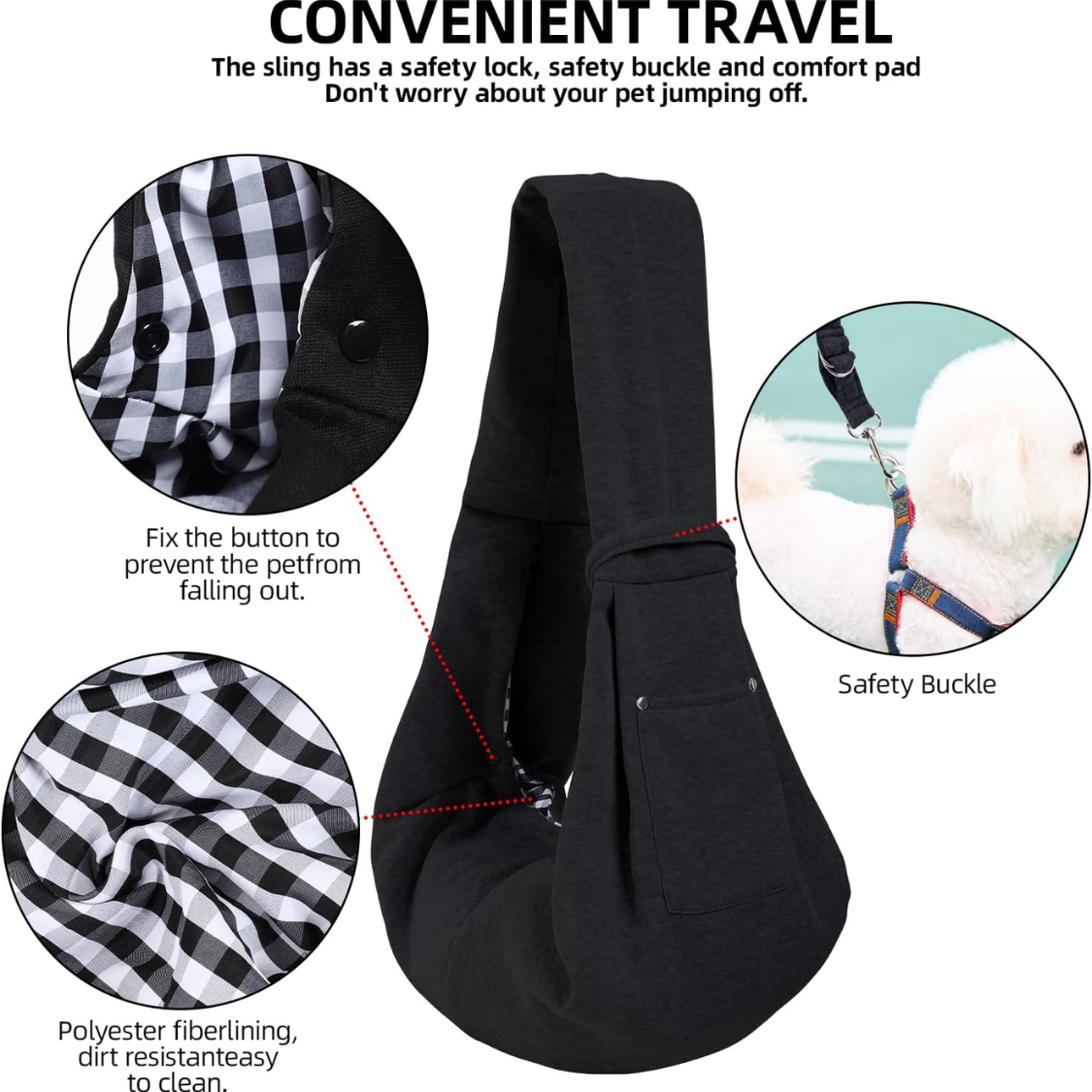 Dog Carrier Sling  Reversible Puppy Carrier Purse With Storage Pocket, Hand Free Dog Sling Carrier For Carry Small Dogs And Cats, Travel Safety Harness, Dog And Cat Harness — foto 5