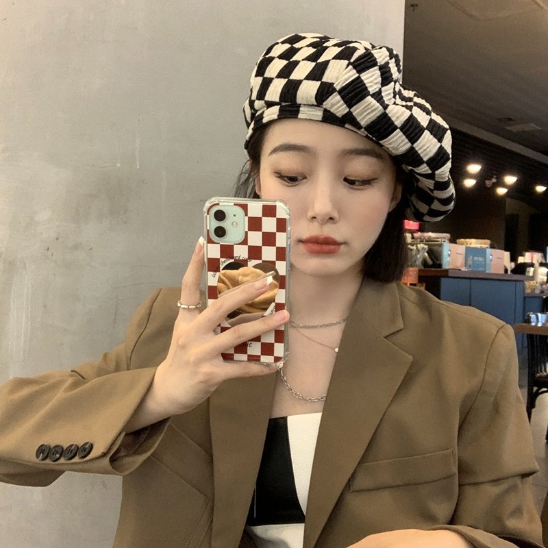 Versatile Retro Checkerboard Beret Female
