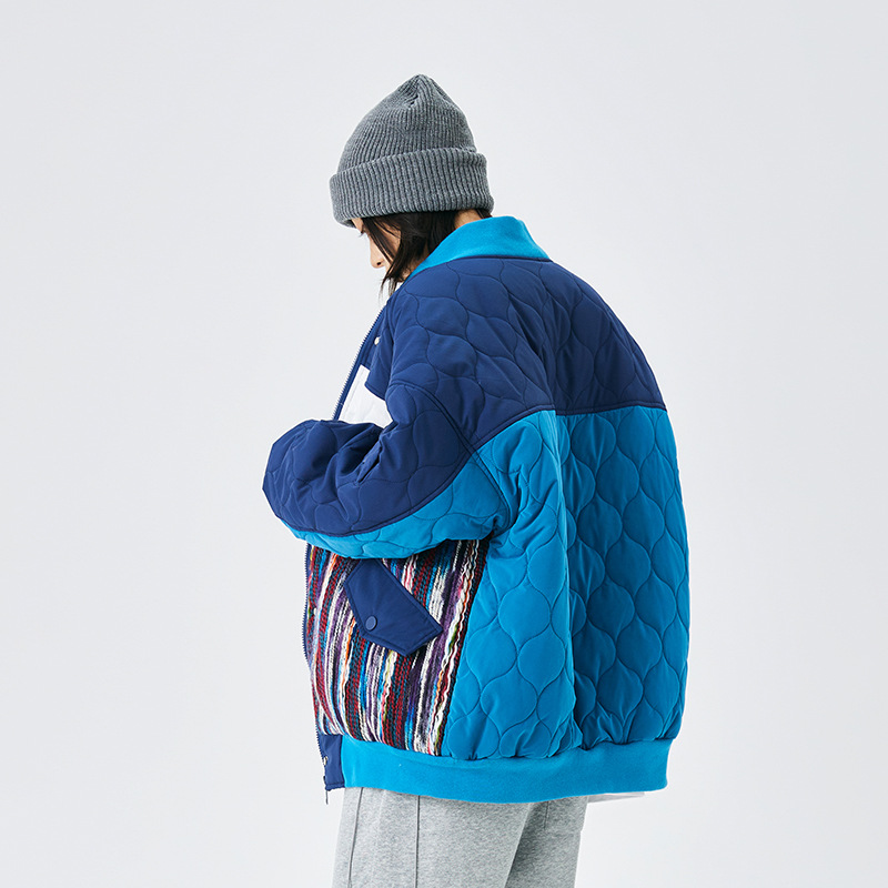 Trendy Brand Design Fish Mesh Baseball Collar Padded Jacket For Men