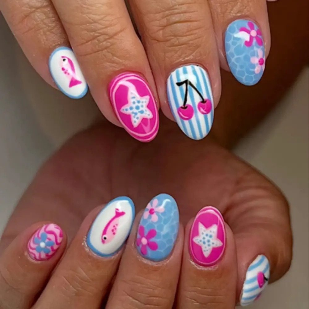Of Short Almond-shaped Acrylic Nail Stickers Resembling
