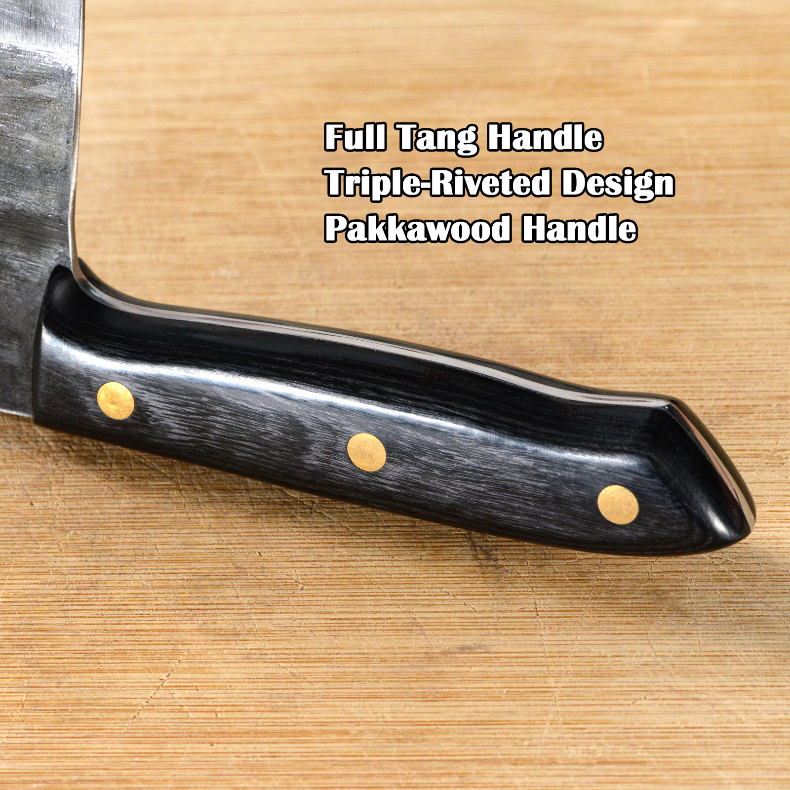 HDMD Meat Cleaver Knife - High Carbon Steel. High Quality Meat Cleaver This kitchen cleaver knife is real hand forged and made of high carbon steel, it's blade uses a V-shaped and fine processing blade, high hardness and wear resistant. Hand polished edge