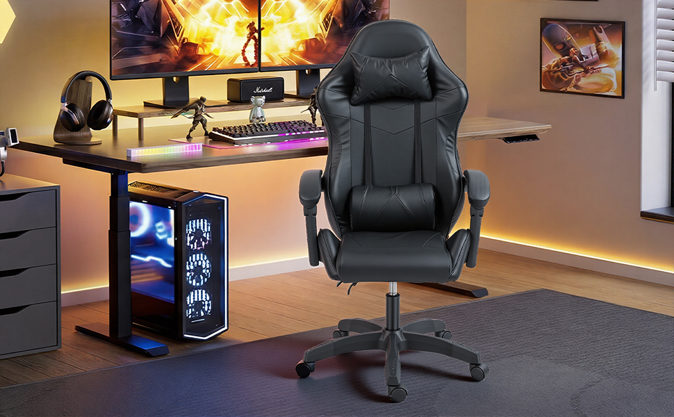 Gaming Reclining Swivel Chair For Adults,Ergonomic Racing PC With Lumbar Support — image 6