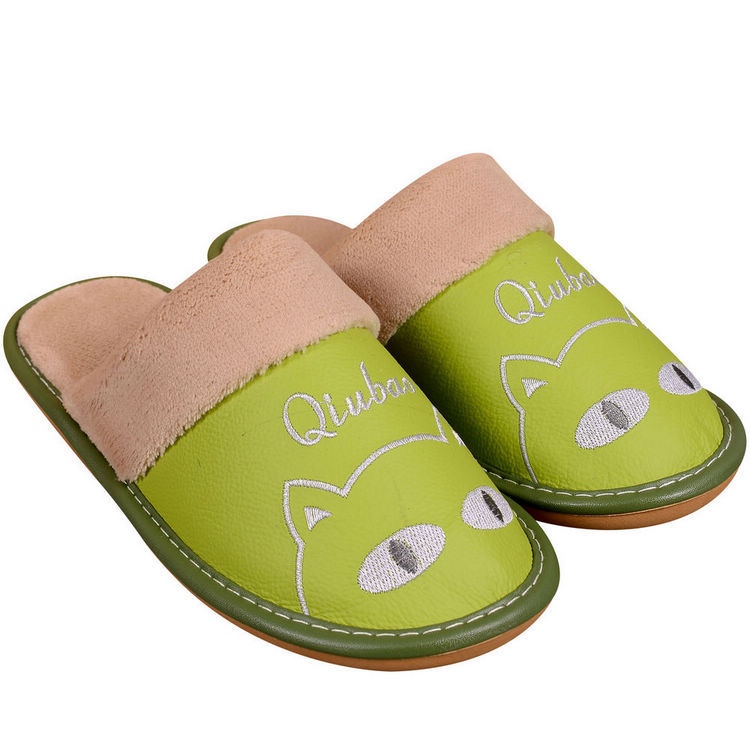 Warm Cotton Slippers For Couples Parent-child Non-slip Leather And Wool Slippers