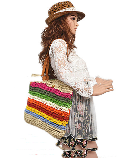 Thin Paper Rope Colorful Crochet Women's Straw Bag