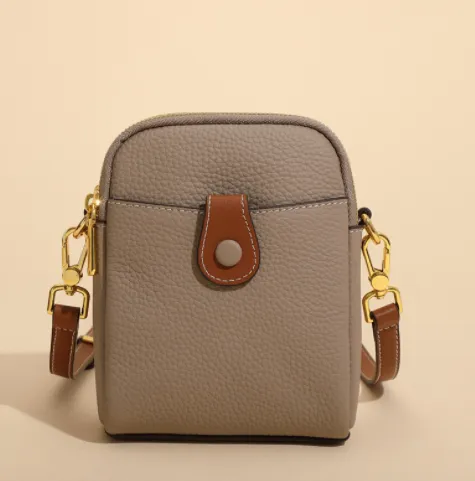 Lychee Pattern Mobile Phone Bag Small Leather Crossbody Bags For Women Wallet Coffee - Shop at LoveMi