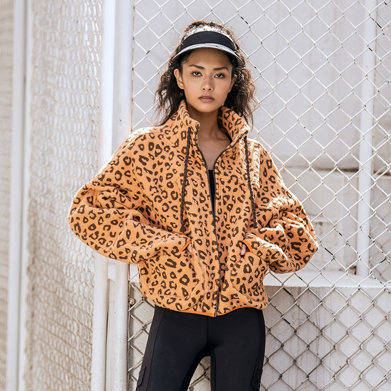 New Lamb Cashmere Leopard Print Loose Casual Jacket Women