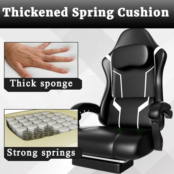 Ergonomic Gaming Chair, Video Game Chair With Pocket Spring Cushion And Footrest, Height Adjustable Computer Chair With Swivel Seat And Headrest   Faux Leather, Off-White — foto 4
