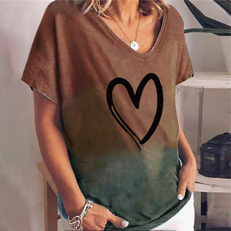 New Gradient Color Printing Short-Sleeved Large Size Loose Women's T-Shirt Tops Women