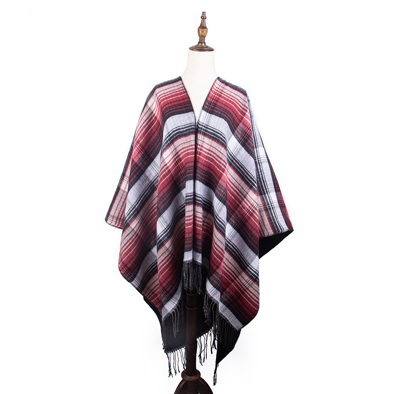 Women's Plaid Warm Outer Faux Cashmere Cape Scarf