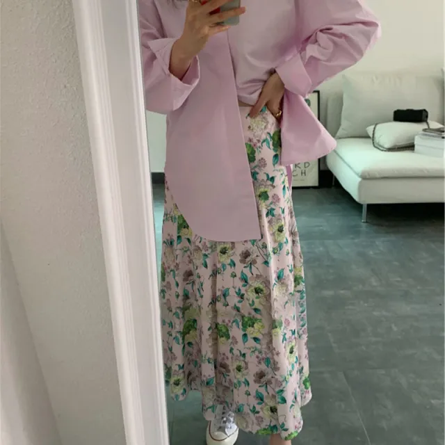 Gentle And Sweet Temperament Elegant Chiffon Floral Skirt Pink - Shop at LoveMi