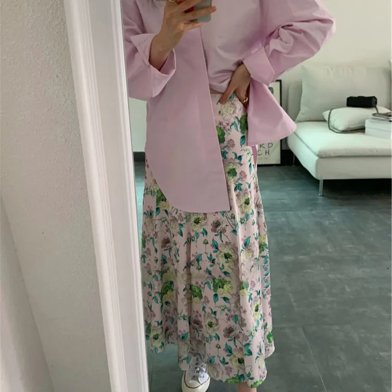 Gentle And Sweet Temperament Elegant Chiffon Floral Skirt - Pink