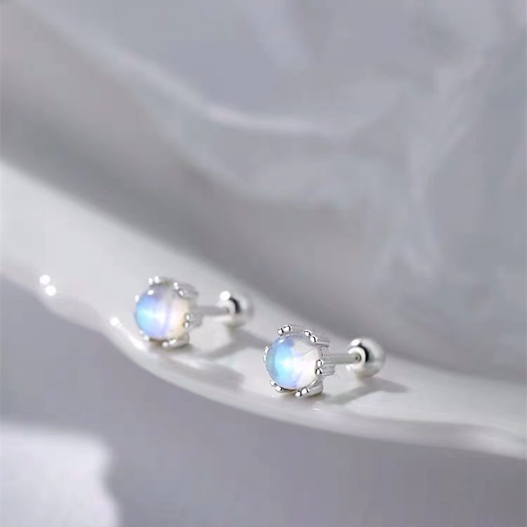 Women's S925 Sterling Silver Moonstone Stud Earrings