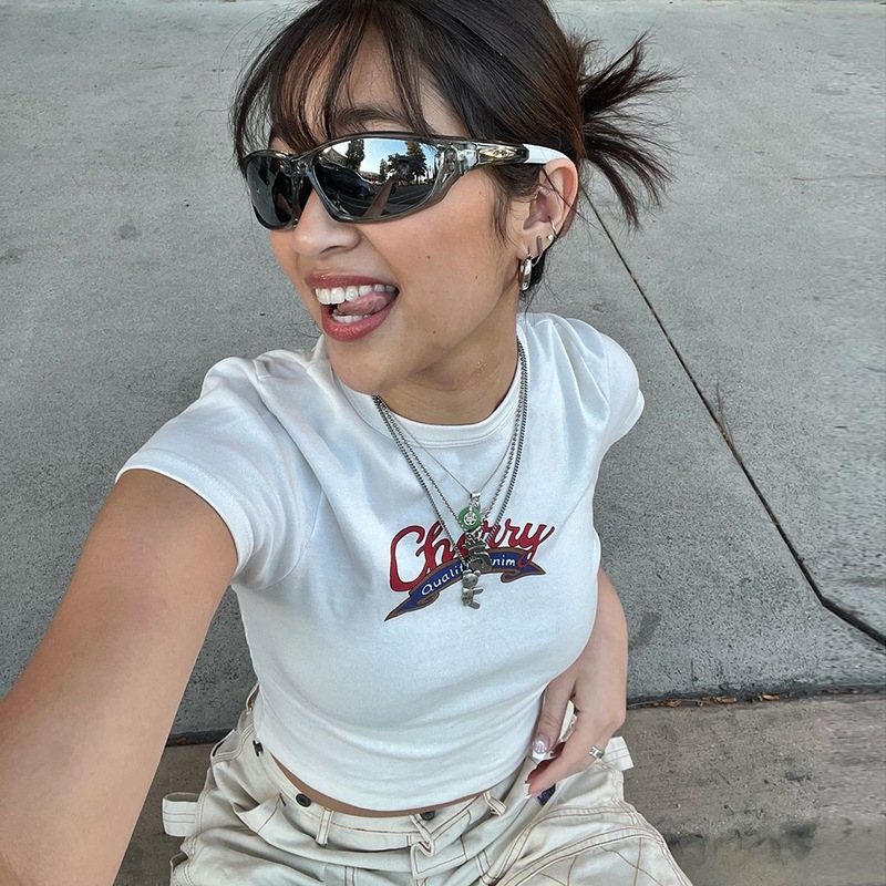 Short Sleeve Printed Top Slim T-shirt