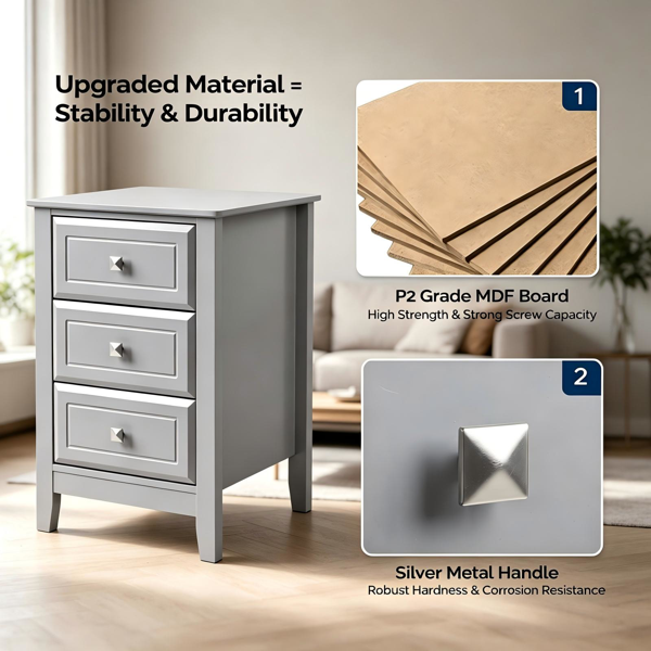 3-Drawer MDF Nightstand, picture 3 of 4