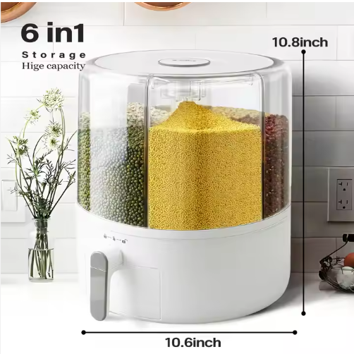 360 Rotating Rice Dispenser Grain Storage Container Cereal Bin Caddy Countertop
