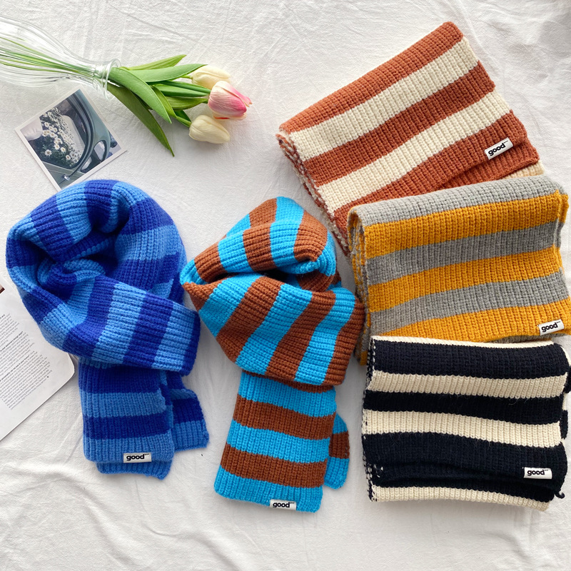 New Contrast Striped Scarf For Women's Warmth