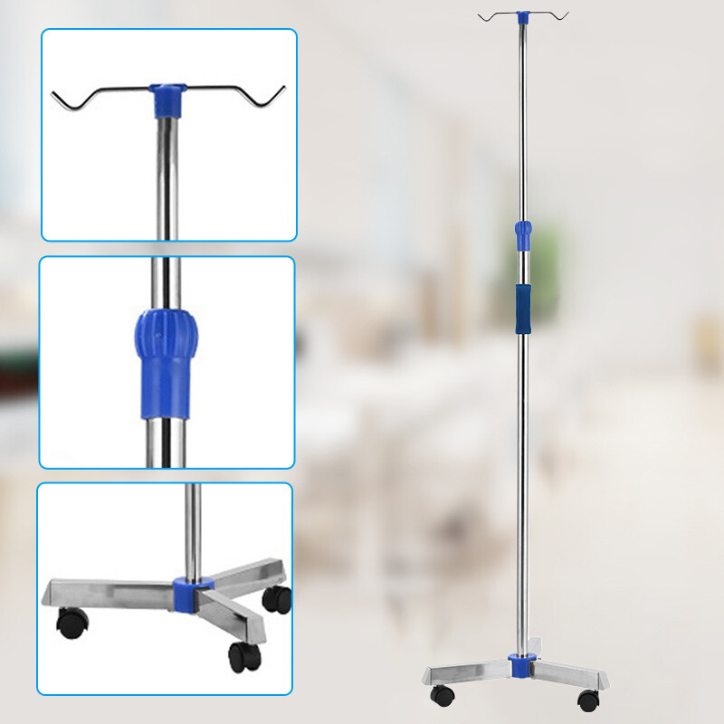 Adjustable IV Pole Stainless Steel IV Drip Stand With Wheels For Home Clinic Z 9