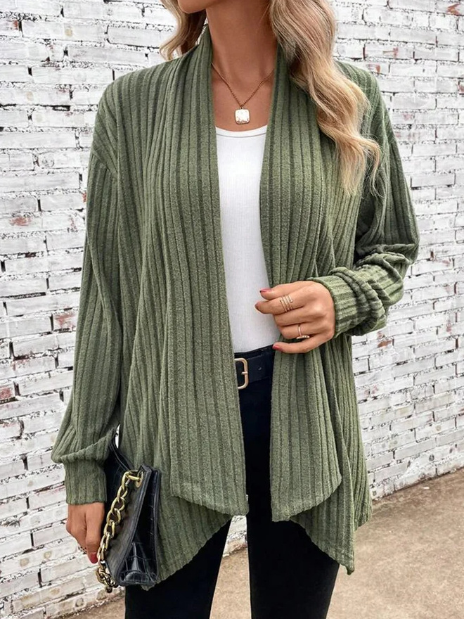 Scarf Collar Cardigan Long Sleeved Loose Knit Jacket Army Green - Shop at LoveMi