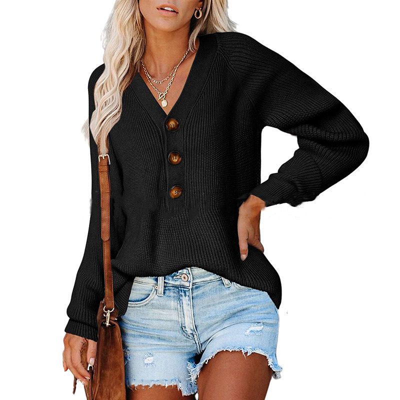 Title 10, New Button Knitted V-neck Sweater