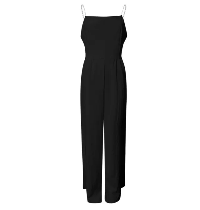 Sleeveless Top Pearl Sling Wide Leg Jumpsuit Black - Shop at LoveMi