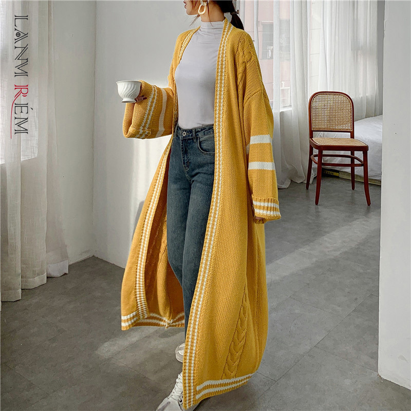 Lazy Wind Over The Knee Long Thick Line Loose Large Sweater Coat Women Thick Knitted Cardigan