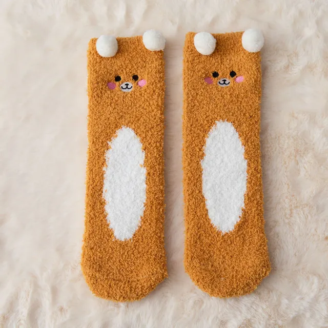 Coral Fleece Warm Socks Women's Cartoon Thickening Yellow - Shop at LoveMi