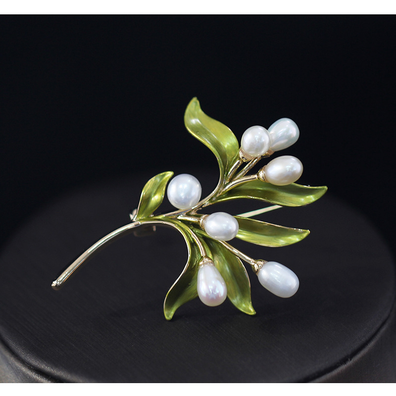 Title 15, Natural Freshwater Pearl Olive Branch Brooch Gr...