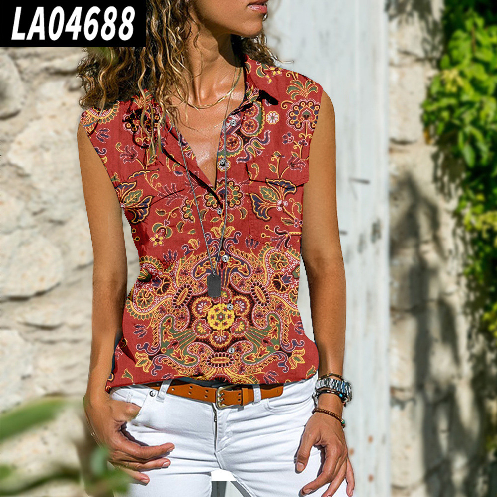 Fashionable Bohemian Loose Women's Sleeveless Shirt 2 Style L - Shop at LoveMi
