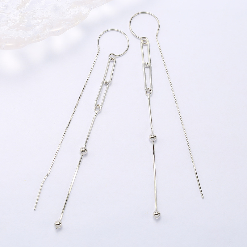Pure Silver Earrings S925 Hip-hop Chain Silver Earrings Simple