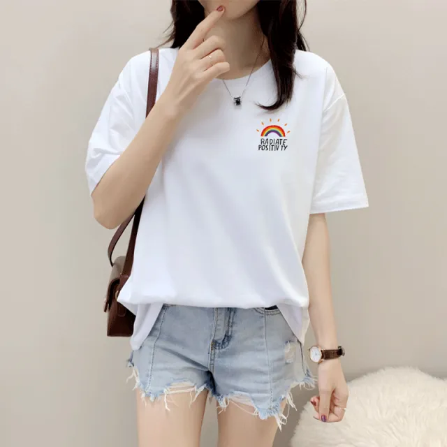 Women's Cotton Loose Round Neck Short Sleeve T shirt 4 Style - Shop at LoveMi