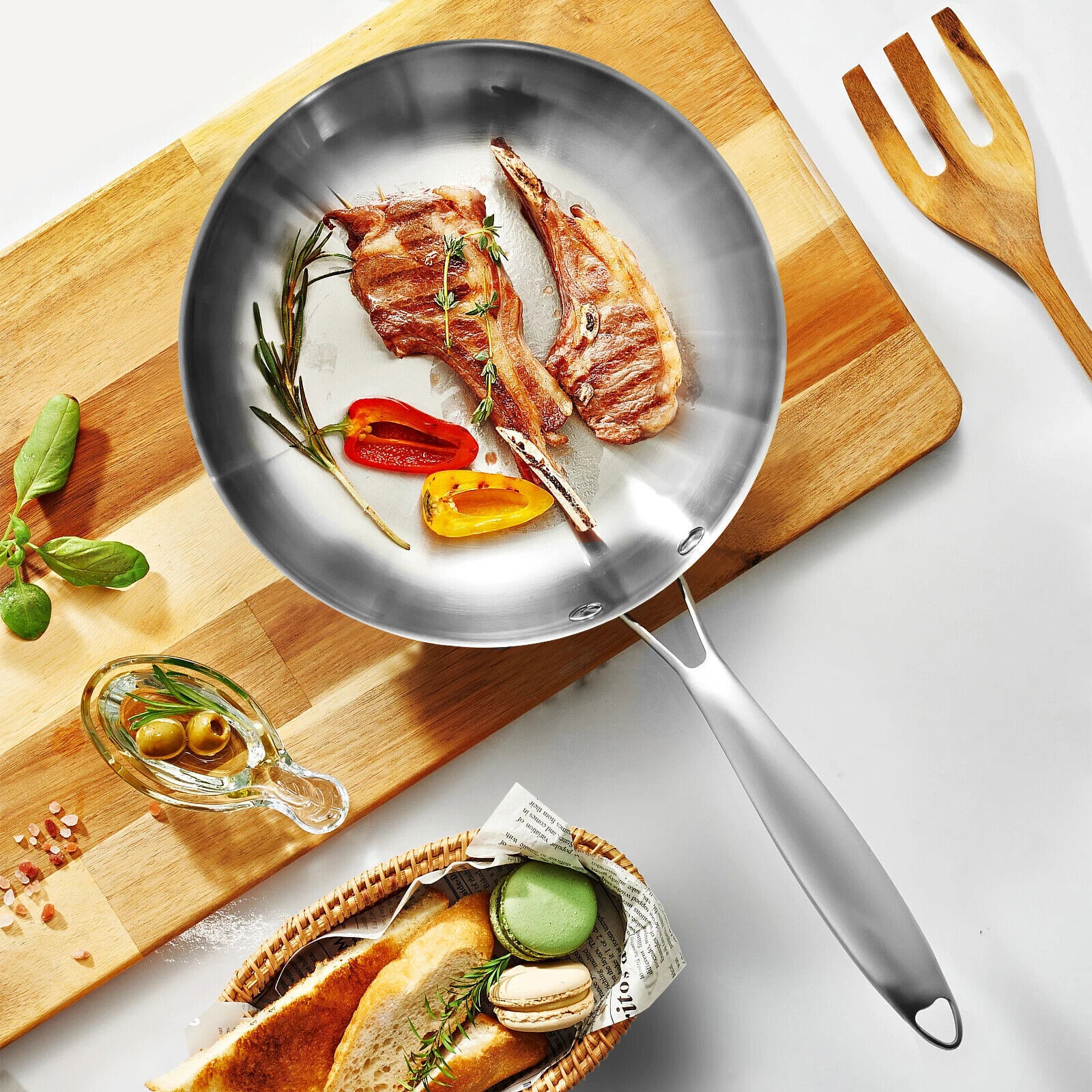 28CM 304 Stainless Steel Frying Pan NonStick Fried Steak Pot Uncoated — image 4