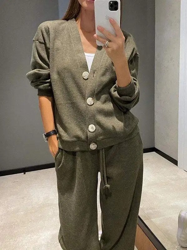 Casual Sports Suit Cardigan Top Women's Clothing Military Green - Shop at LoveMi