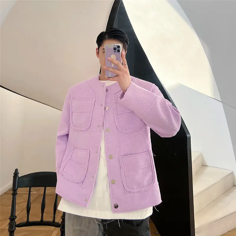 Sexually Neutral Fur Trimmed Multi Pocket Round Neck Blazer