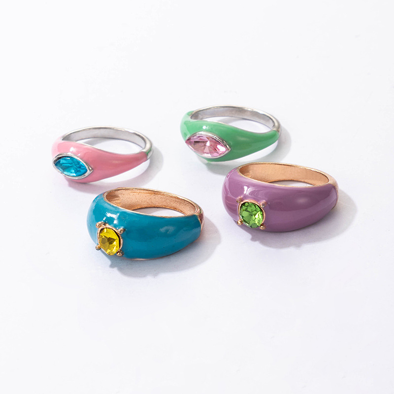 Macaron Color Diamond Personalized 4-piece Drip Ring