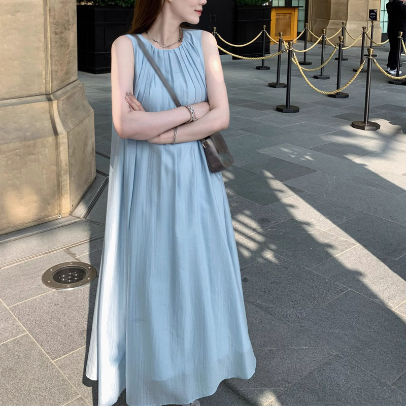 Sleeve Suspender Blue Clothes Acetic Dress