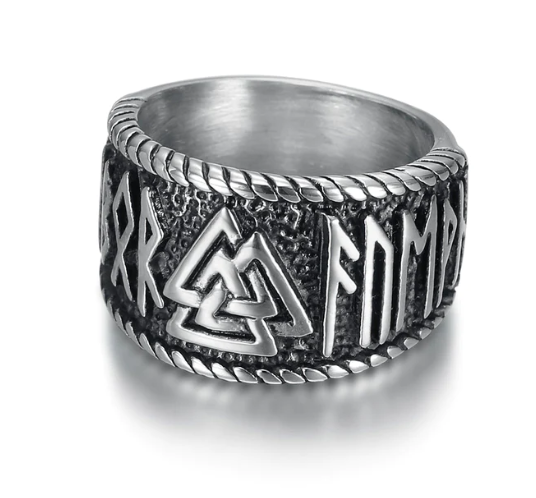 Beowulf Regalia Handcrafted Stainless Steel Valknut And Rune Ring