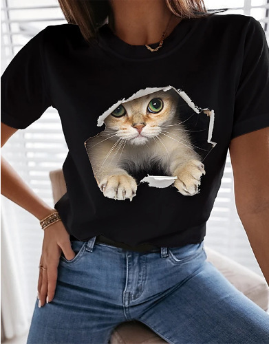 Title 6, New Personality Letter Cat Print Ladies T-shirt