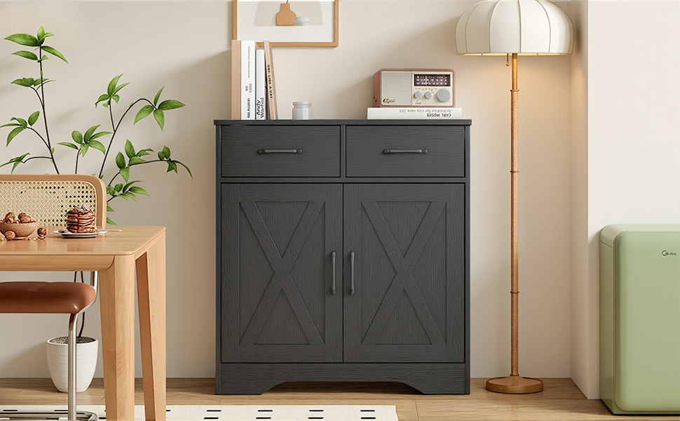 Wooden Storage Cabinet Rustic Organizer For Living Room Kitchen Free-Standing 2 — image 6