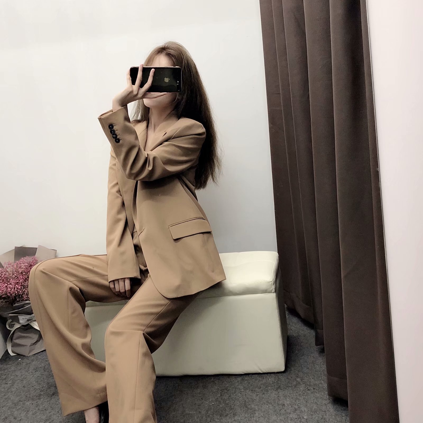 Women's  Slim High-waist Flared Trousers Suit Pants Women