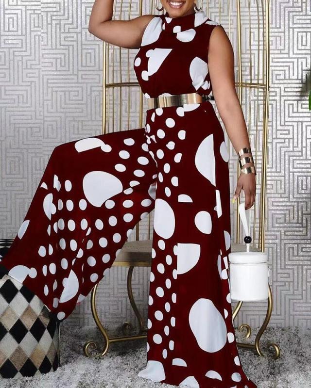 Summer Fashion Polka Dot Squandered Waist Jumpsuit Women