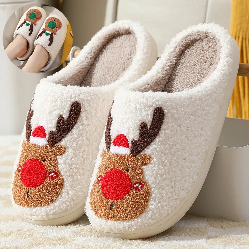 Christmas Shoes Winter Home Slippers Elk Soft Cozy Bedroom