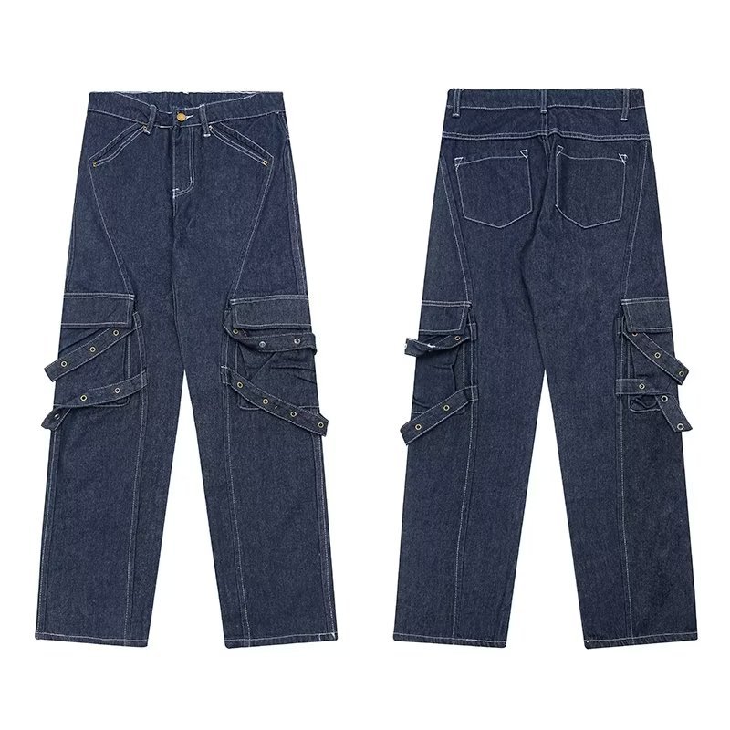 Title 6, Jeans Masculina Casual Vintage com Múltiplos Bo...