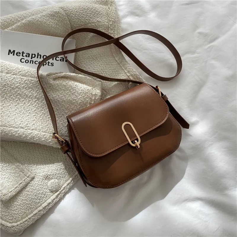 Retro Solid Color Casual Messenger Bag Fashion Texture - Brown