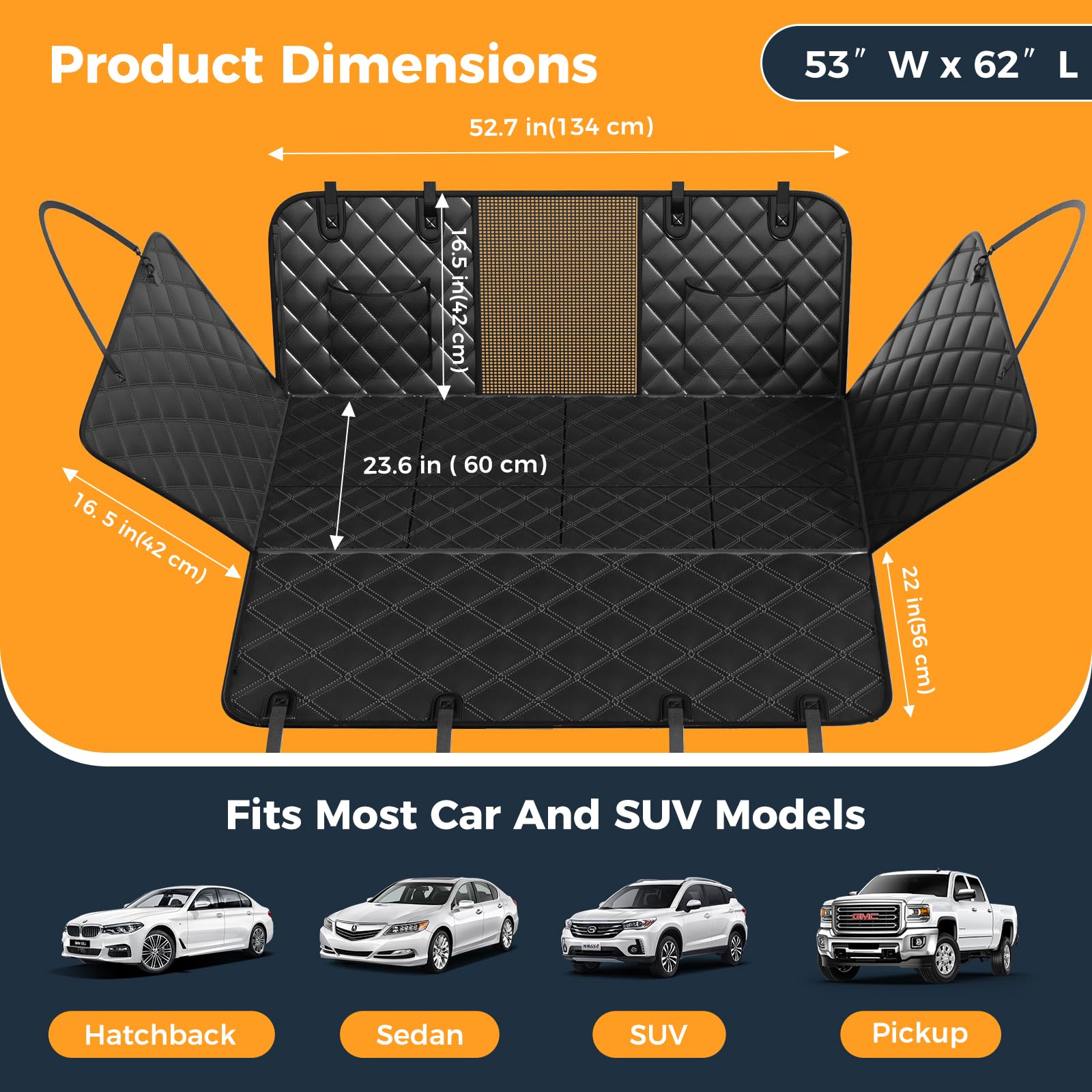 Dog Car Seat Cover For Back Seat, Hard Bottom Back Seat Extender For Dogs , Scratch Resistant, Anti Slip Portable Dog Hammock, Suitable For F150, SUVs And Trucks Black — foto 9