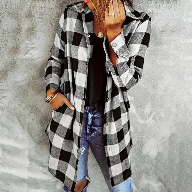 Women's Long Sleeve Plaid Print Button Front Casual Shirt For Spring & Fall White - Shop at LoveMi