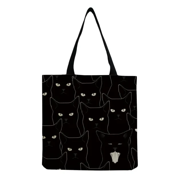 Cat Printed Cotton And Linen Shopping Bag Cat Printed Cotton And Linen S - Shop at LoveMi