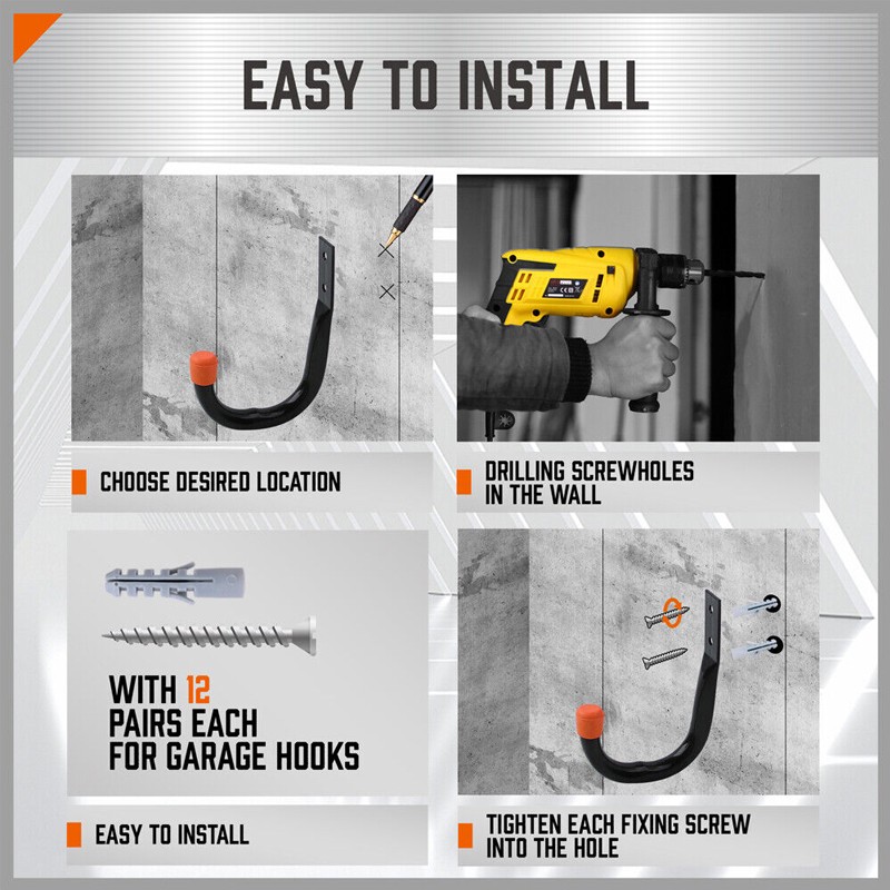 12x Garage Storage Utility Hooks Universal Heavy Duty J Hanging Hangers — image 3